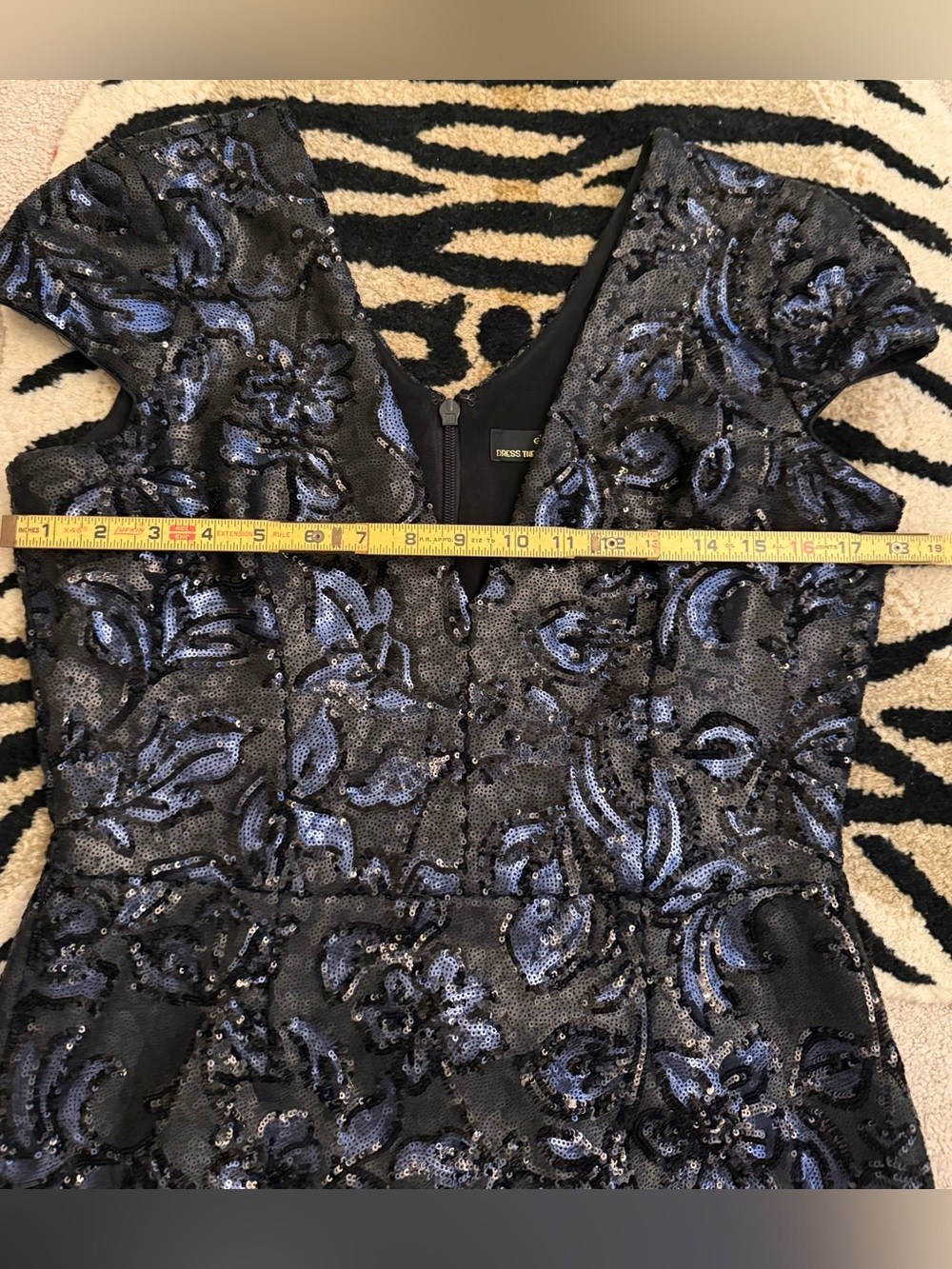 Dress the Population Allison Sequin Midi Dress Black Blue Size Large EUC - Picture 13 of 17